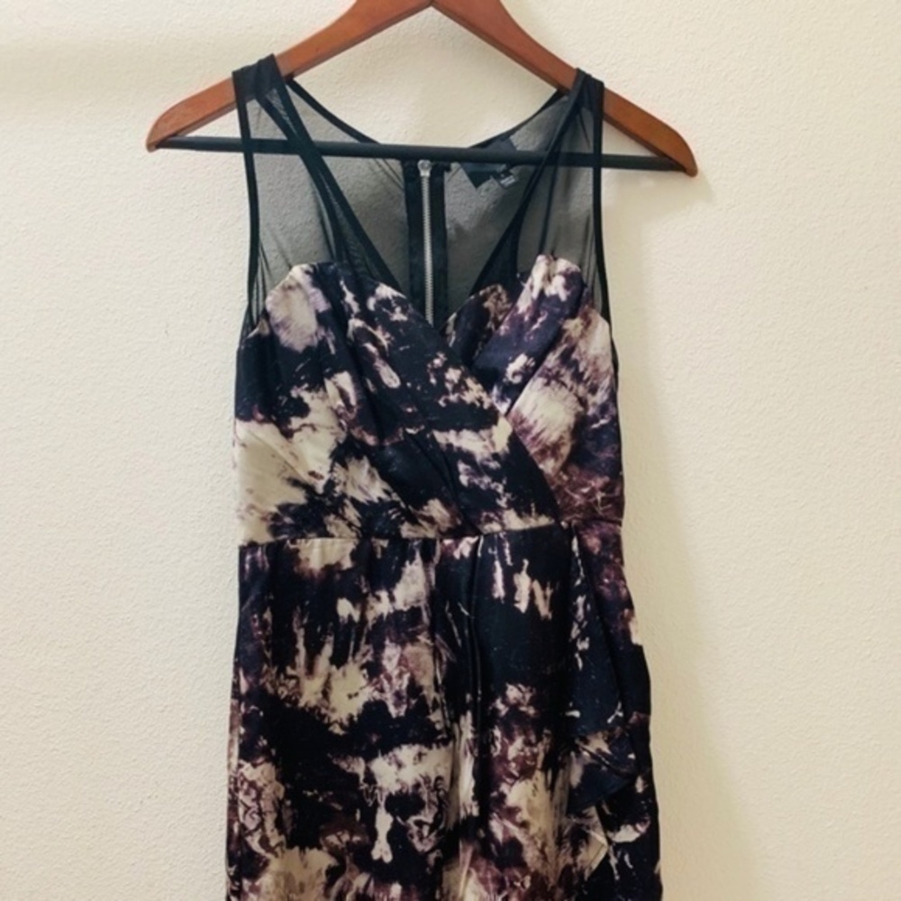 Greylin Black Purple Dye Print Silk Mini Dress